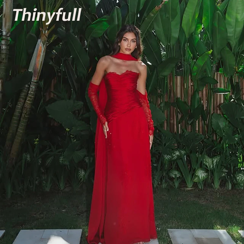 

Thinyfull Mermaid Chiffon/Lace Prom Dresses Pleat Sweetheart Evening Gowns Robe De Soirée Customized Long Special Occasion Dress