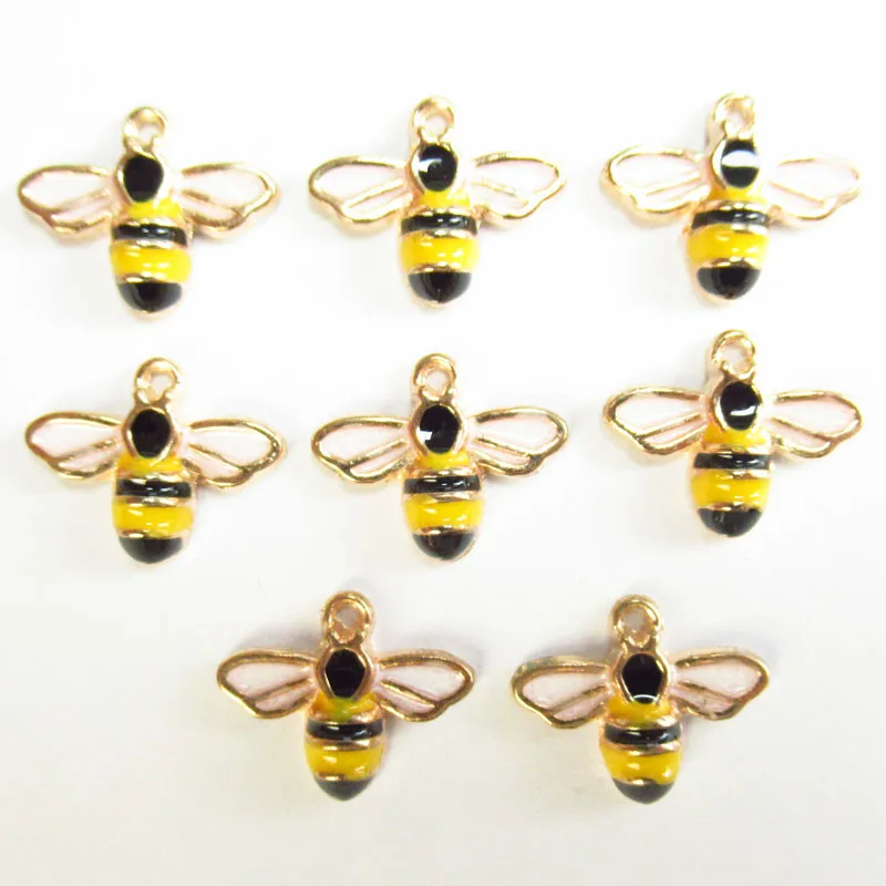 10pcs Mini Bumble Bee Charm for Jewelry Making Craft Bulk Enamel Pendant Earring Accessories Diy Supplies Metal Materials