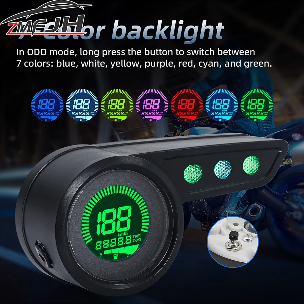 7 Color Backlight Digital Speed Meter For Motorcycles Mileage Oil Level Speedometer Waterproof Motorcycle LCD Instrument Panel