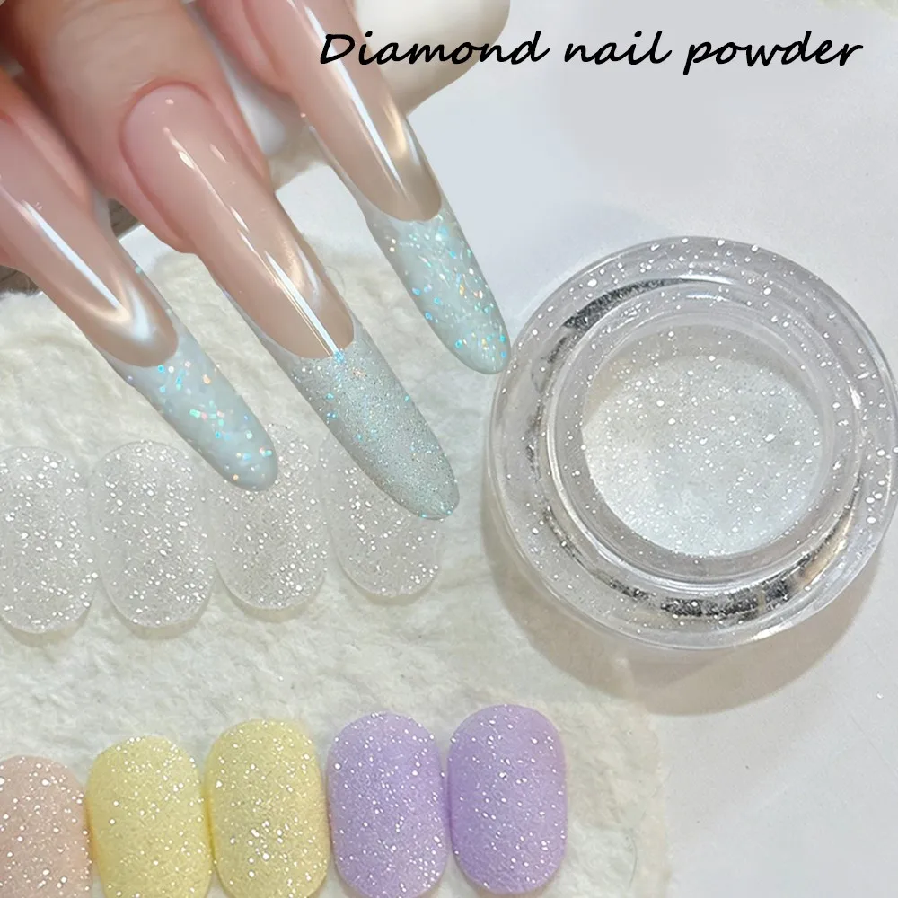 1jar White Flash Diamond Glitter Nail Powder Reflective Crystal Sugar Nail Dust Sparkle French Diamond Nail Dust Decora &0.3gram