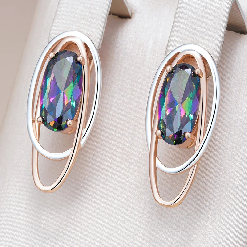 Kinel Trendy Oval Colorful Natural Zircon Drop Earrings for Women 585 Rose Gold Silver Color Mix Elegant Pendant Daily Jewelry