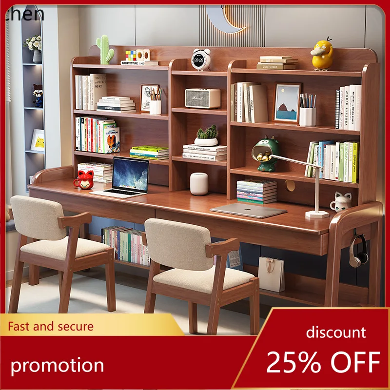 

Hxl solid wood bookshelf bookcase integrated double study desk home computer desk