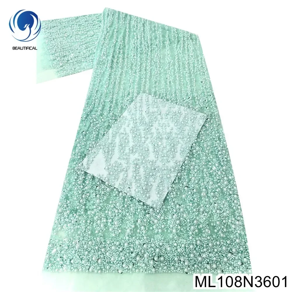 Light Luxury Temperament Charming Party Dress ，Sequins Sewing Material，2024 French Heavy Beaded Lace Fabric， ML108N36