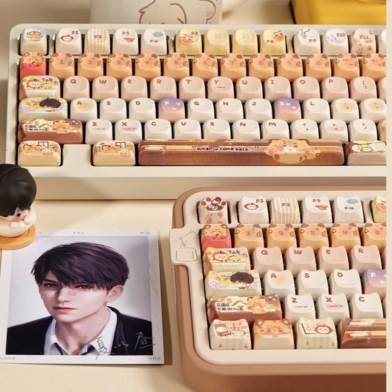 Brother Leopard Keycaps Custom PBT/PC MAO/SOA Profile Keycap Cute Cartoon Anime artisan Point Key Caps for Gamers MX Switch