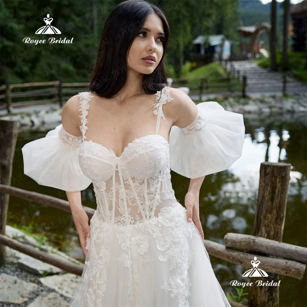 Roycebridal V คอชุดแต่งงานสาย 2025 ลูกไม้ Court Train ชุดแต่งงานที่กําหนดเอง vestido de casamentogelinlikhochzeitskleid