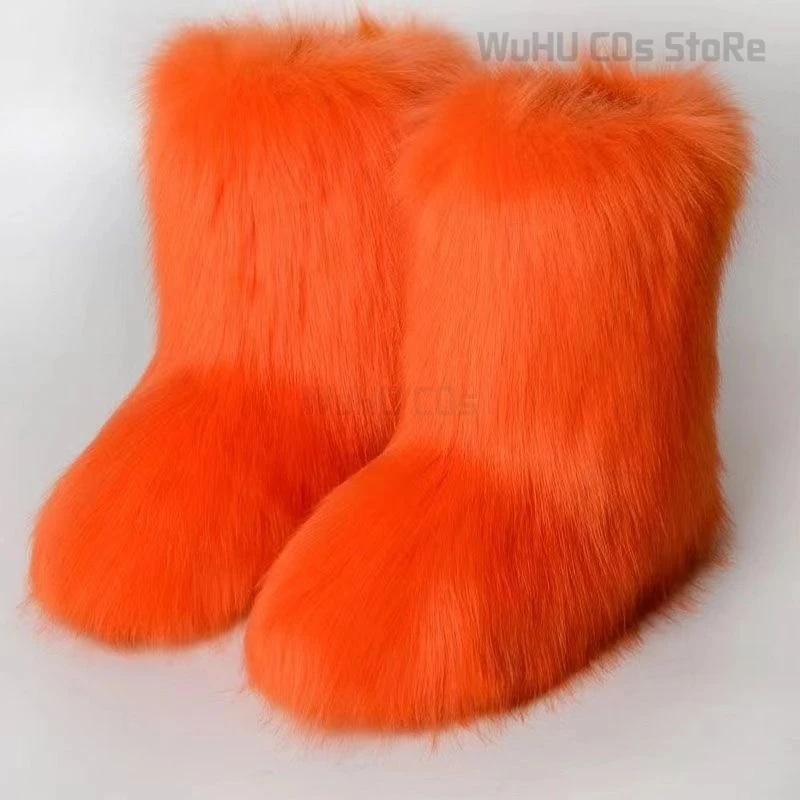 Fursuit Cosplay Paws Women's Winter Snow Boots Outdoor Furry Boots Cosplay Woman Plush Warm Platform Shoes New Fashion Bottes