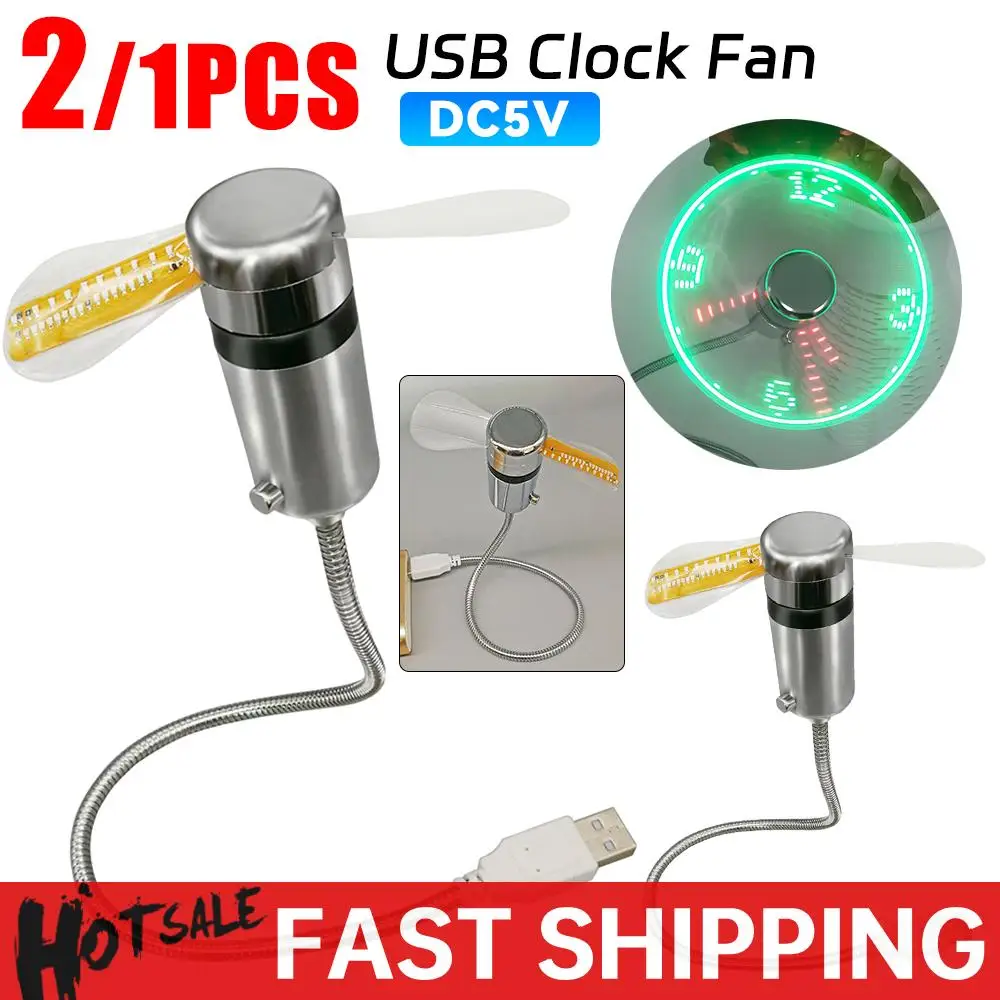 

Metal Mini Fan USB Powered Mini Cooling Flashing Fan Clock Fans Time Temperature Display Portable Gadgets for Laptop PC Notebook