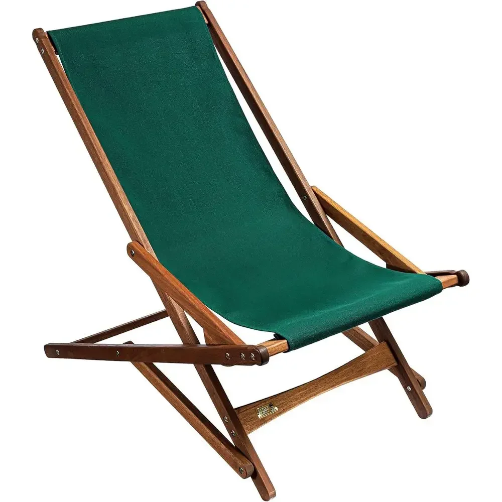 

Portable Outdoor Canvas Chair - Folding Wood Seat for Porch, Patio, or Beach in Forest Green