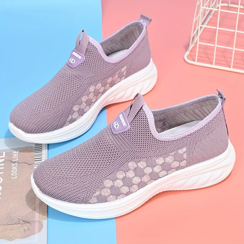 Sneakers Casual da donna in tinta unita, scarpe da passeggio con suola morbida e Platform, scarpe da Fitness traspiranti lavorate a maglia