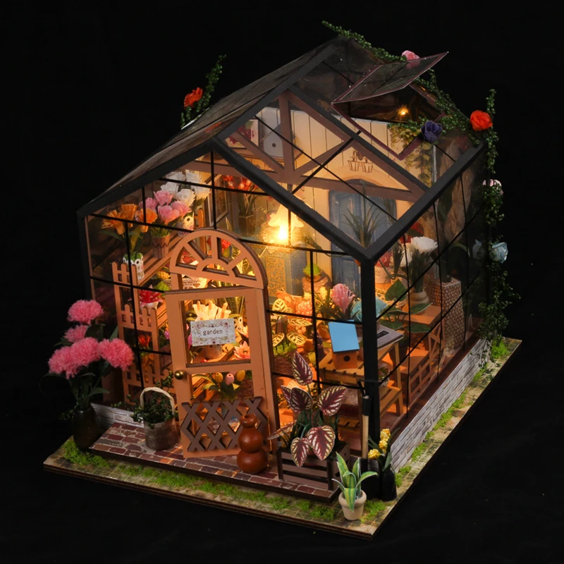 Kits de construcción ensamblados de jardín de Kathy 3D creativo, modelo con luces, rompecabezas de madera, decoración de escritorio, juguetes, regalos para niños y niñas