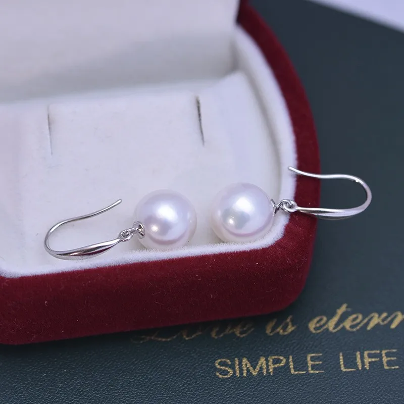 ED62 Lefei Fashion Trendy Luxury Strong Luster Few Flaw Freshwater White Pearl 10-11MM Dangle Earrings Women s925 Silver Jewelry