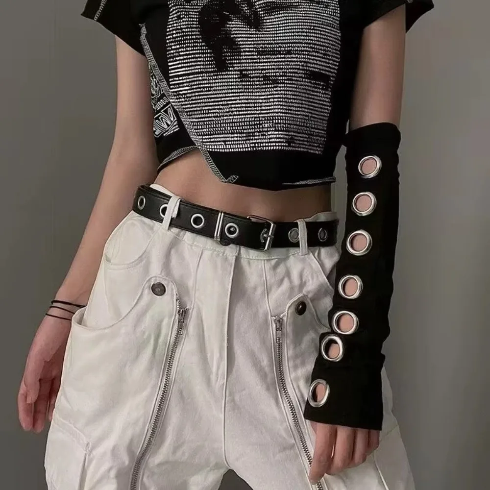 Arm Warmers Punk Half-arm Sleeve Black Buttons Design Arm Sleeves Y2K Street-Style Long Gloves Men Women