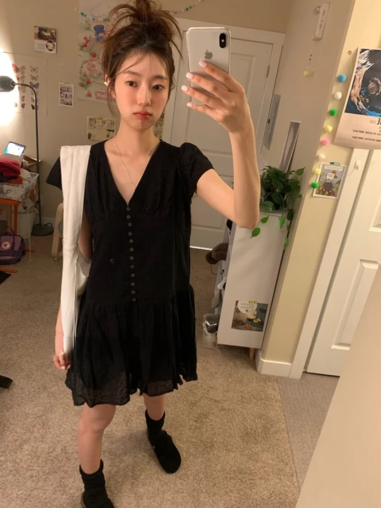 Retro koreański styl, swobodny, ażurowy, z koronkowym wykończeniem, zapinany na guziki, wyszczuplający, uniwersalny, z wysokim stanem, idealny do pracy, na wiosnę i lato...