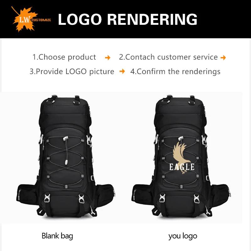 Custom Logo hiking backpack outdoor travel 60L camping storage bag hiking large capacity backpack printed image company name
