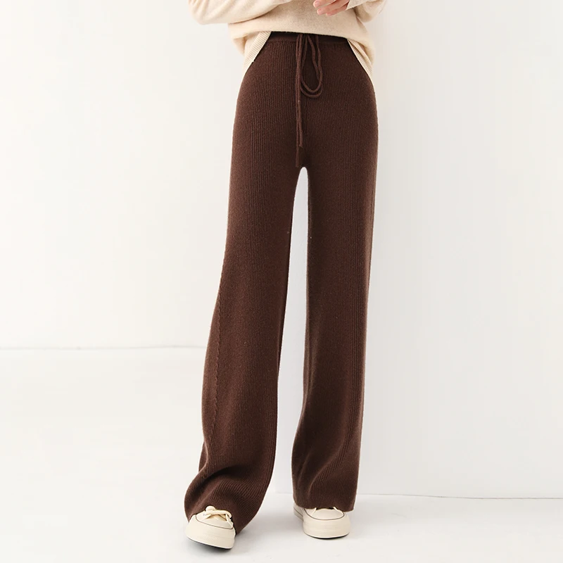 Wool Straight Leg Wide Leg Pants for Women 2024 Autumn/Winter New High Waist Warm Straight Leg Dragging Casual Pants