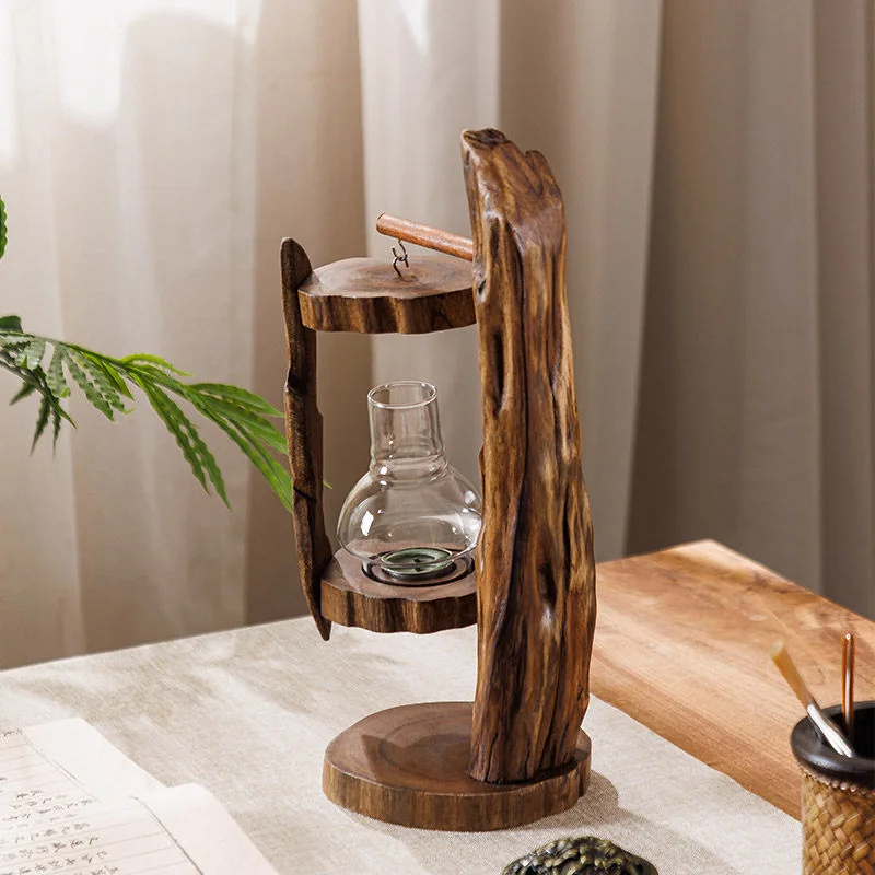 Creative Retro Solid Wood Candlestick Windproof Scene Layout Props Living Room Study Bedroom Home Decor Items Desktop Ornament