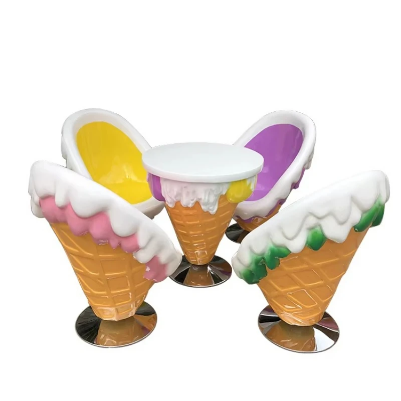 

Ice cream table and chair set Fiberglass ice cream cone chair ice cream statue decoration