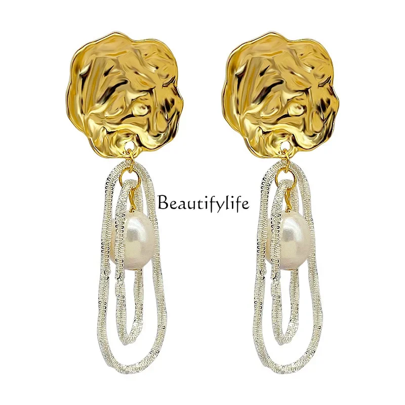 

European and American retro freshwater pearl fringed earrings temperament light luxury high-end earrings