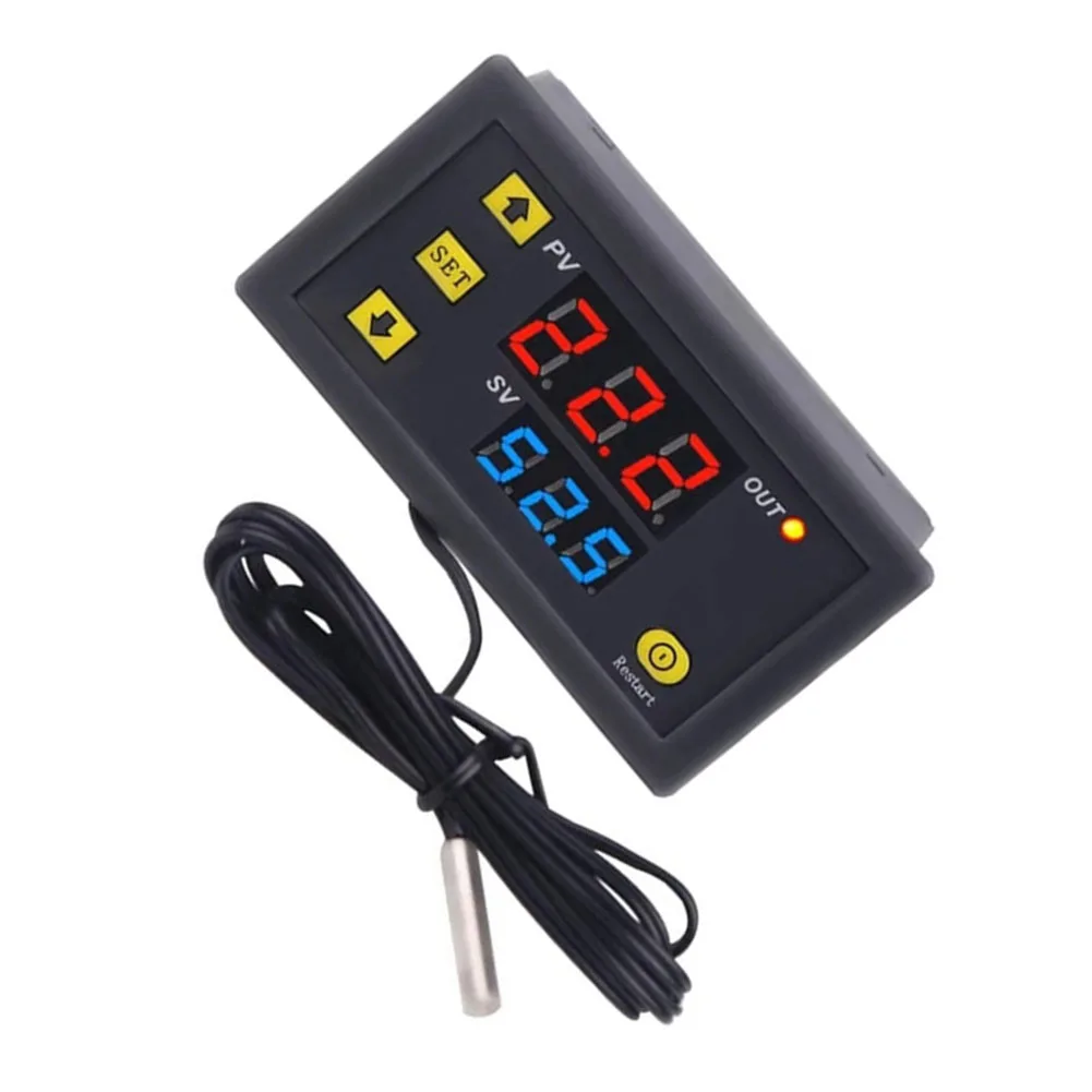 DC 12V/24V AC110-220V Probe Line Digital Temperature Control LED Display Thermostat With Heat Cooling Control Instrument