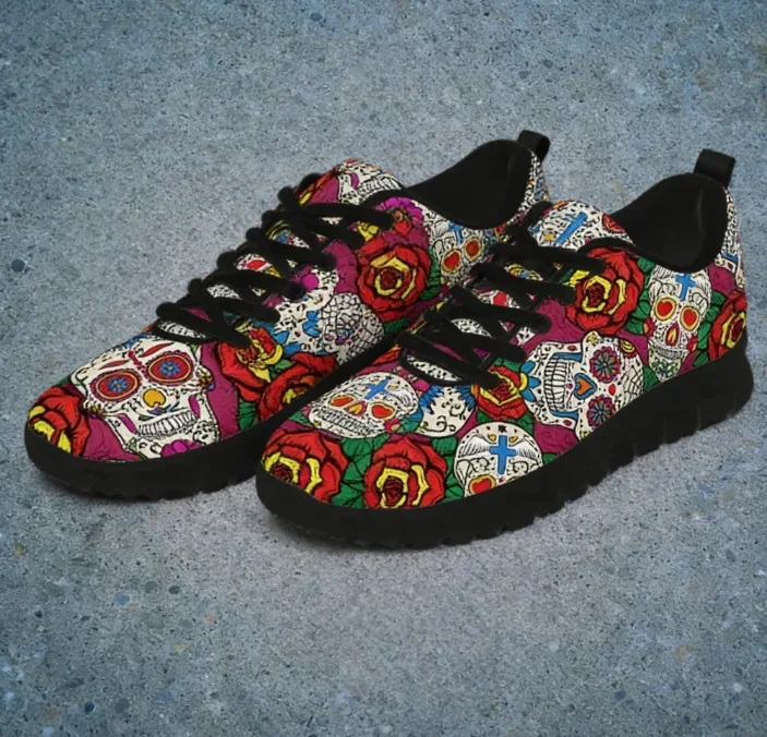 

Кроссовки Red Rose Donna Stringate с принтом Sugar Skull и цветочным узором, легкие повседневные черные сетчатые кроссовки для прогулок