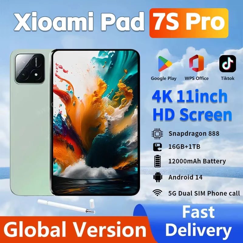 

2025 NEW Pad 7 Pro Tablet 11inch HD 4K Android 14 16GB+1TB 12000mAh 5G Dual SIM Phone Call Bluetooth WiFi GPS WPS Tablet PC