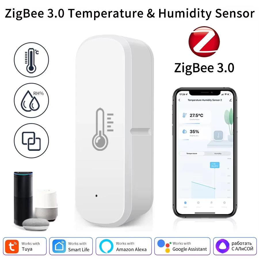 

Умный датчик температуры и влажности, приложение Smart Life, удаленный гигрометр, термометр, работает с Alexa Google Home, нужен шлюз ZigBee