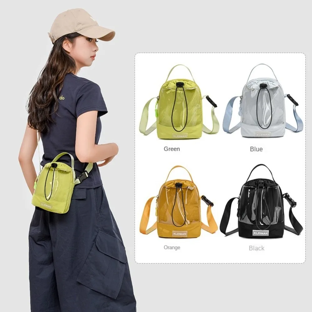 

Portable Lightweight Transparent Shoulder Bag Adjustable Waterproof Women Crossbody Bag INS Drawstring Mobile Phone Bag Student