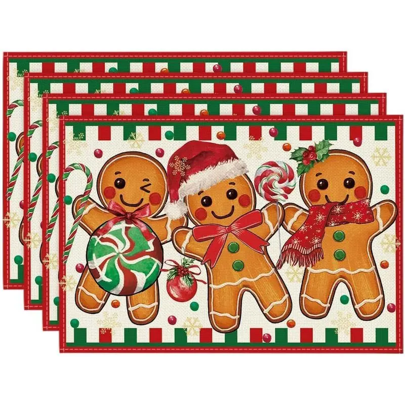 VIKAMA Three Gingerbread Man Christmas Mat Waterproof and Insulated Table Mat Holiday Party Home Restaurant Table Decor Mat