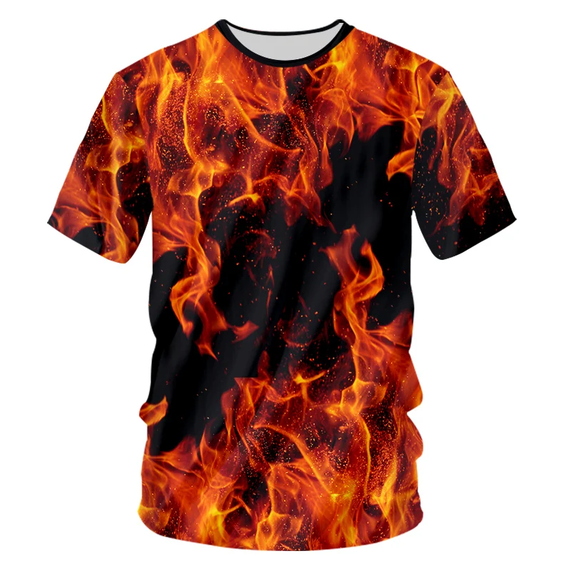 

Colorful Flame Men's T-Shirts 3D Printed Creative Novelty Short Sleeved Tees Summer Daily Social Casual Round Neck Male Clothing