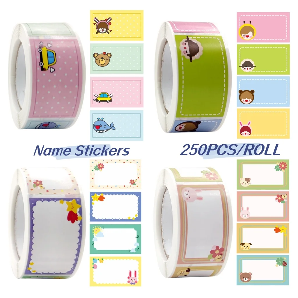 

250PCS/Roll Cartoon Cute Colorful Student Stationery Sticker Name Stickers BulingBulingStickers Store