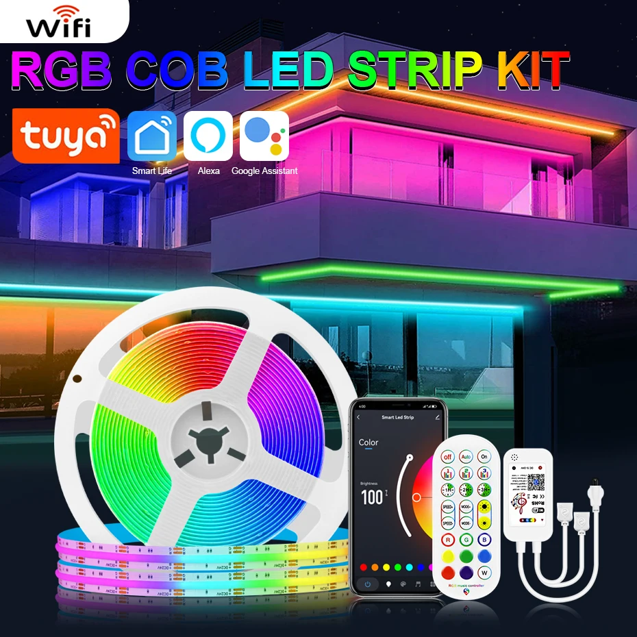 

Светодиодная лента Smart RGB COB 24 В, 1 м, 2 м, 3 м, 4 м, 5 м, 840 светодиодов/м, Wi-Fi, Bluetooth, инфракрасная регулируемая лента COB RGB, светодиодная лента, украшение