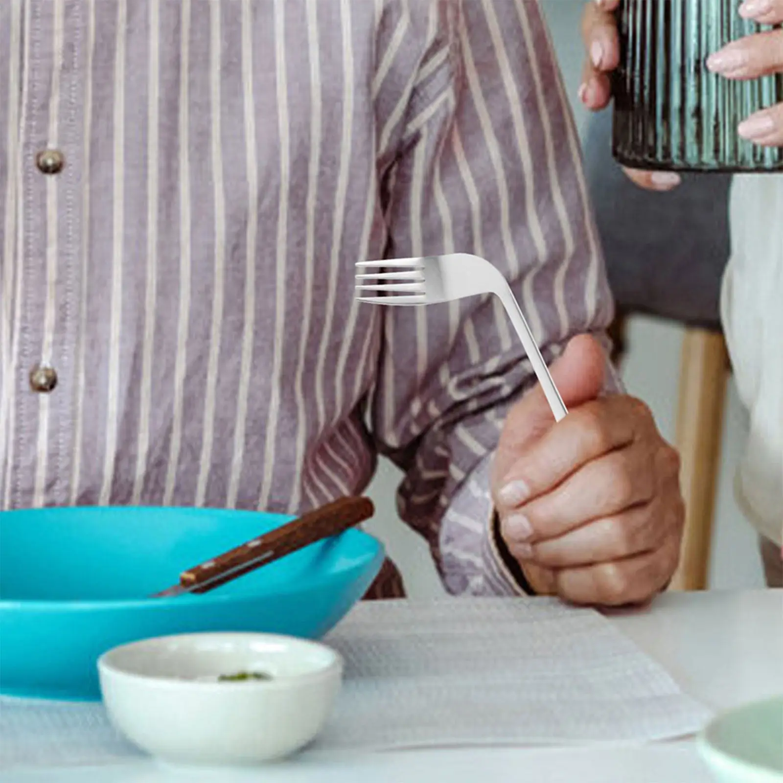 1Set Stainless Steel Angled Spoon Fork Set Adaptive Feeding Utensil for Elderly Arthritis Disabled Self Feeding Ergonomic Eating