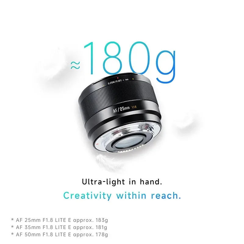 7artisans 25mm 35mm 50mm F1.8 AutoFocus Prime Lens LITE Series APS-C Large Aperture for Sony E A7C II A6700 Fuji XF XT-5XT-50
