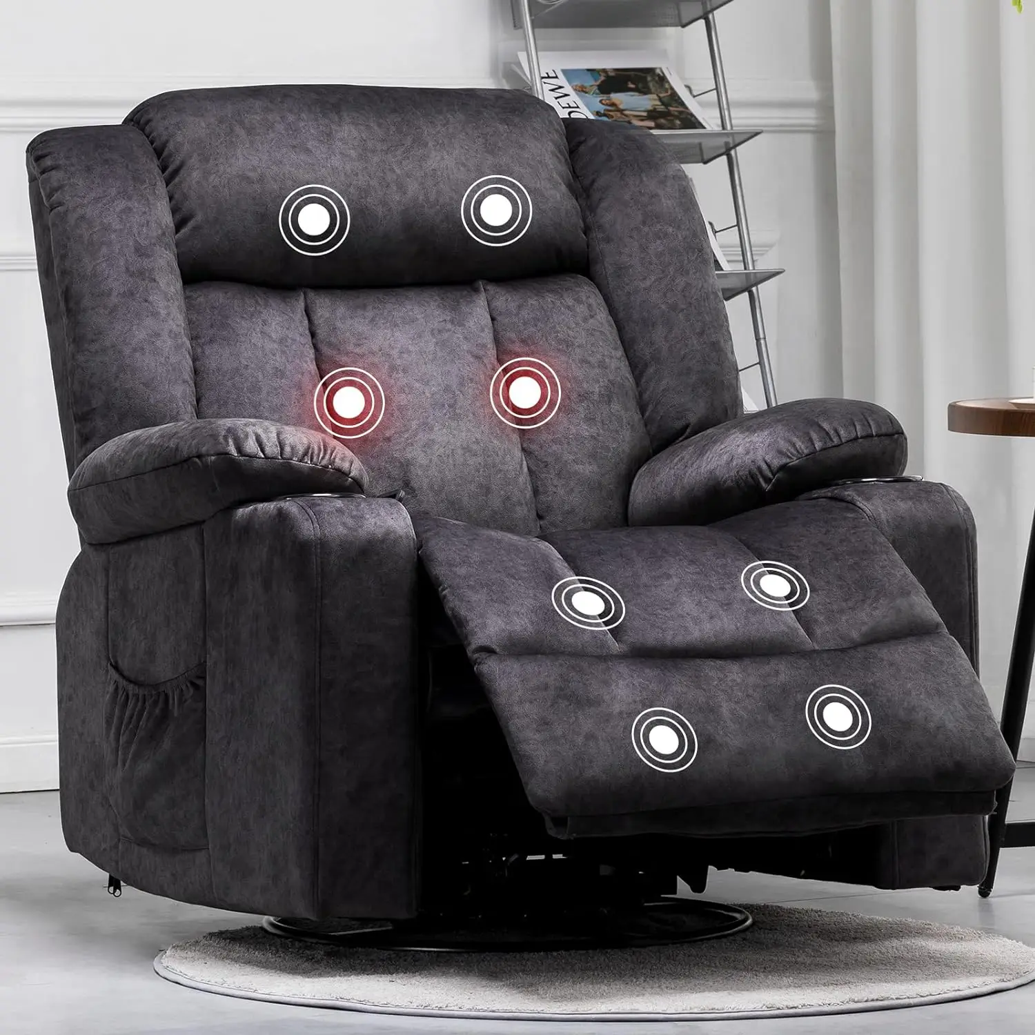 COMHOMA Recliner เก้าอี้นวด Rocker อุ่น 360 องศาหมุน Lazy Boy Recliner โซฟาเดี่ยวที่นั่งถ้วยสําหรับ