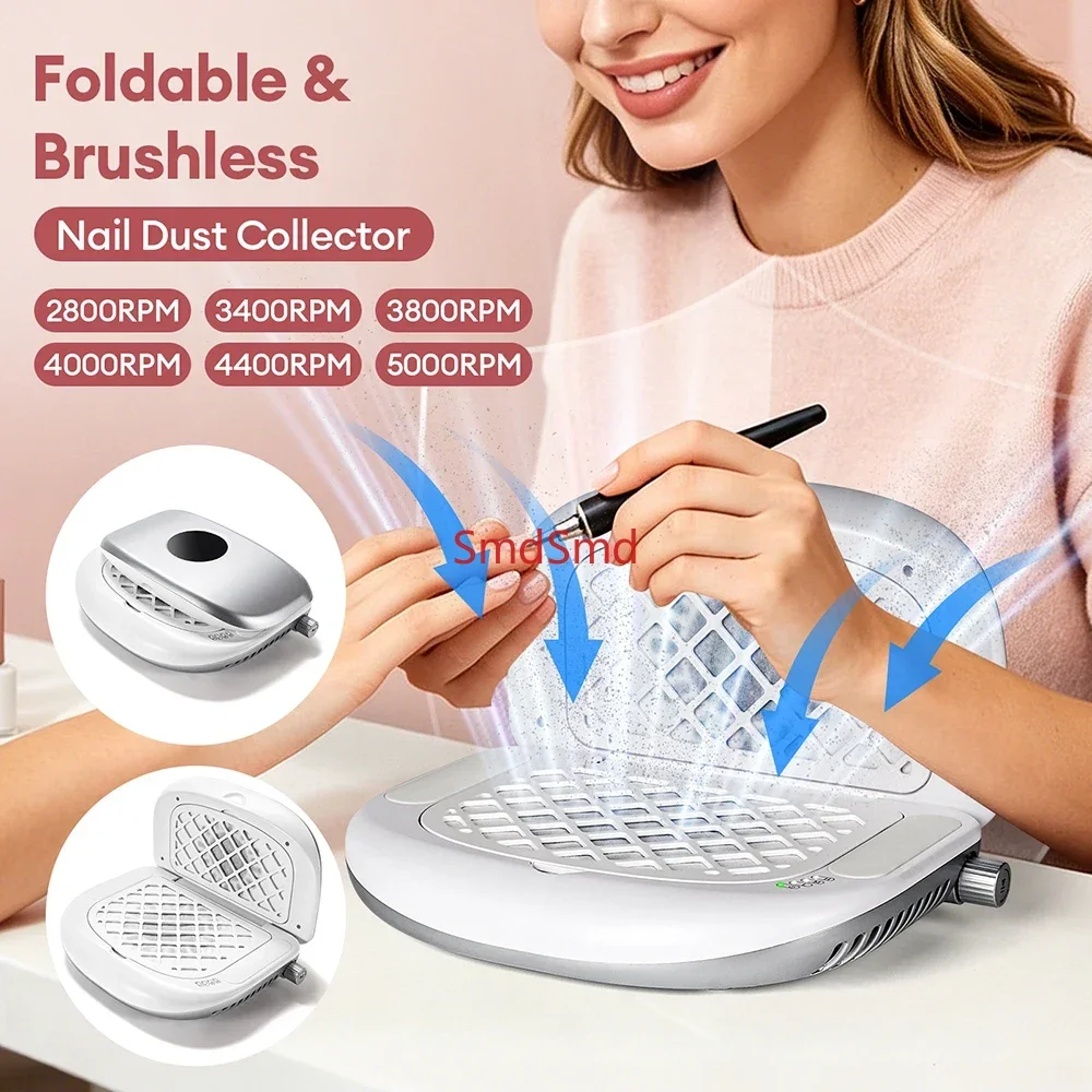 Foldable Nail Dust Collector 90° Dual-Sided Dust Collection Dual-Fan Brushless Nail Dust Extractor for Nail Salon Personal Use