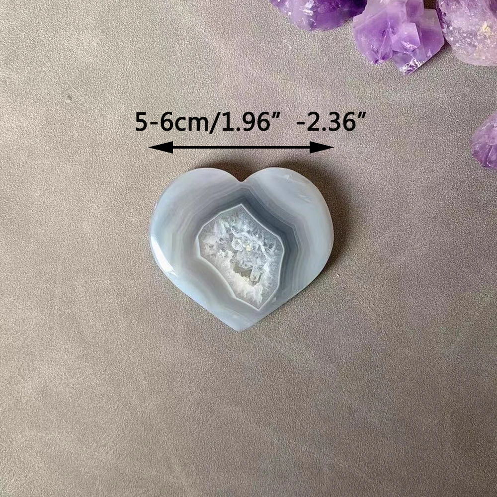 1pc Natural Crystal Agate Cave Love Heart Shaped Healing Home Decoration Fengshui Collection Hand Polished Crafts Reiki Gemstone