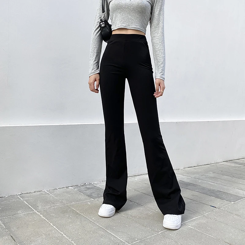 

Women's Aesthetic Fashion Slim Fit Flare Pants, Solid Color High Waisted Wide Leg Pants Casual and Fashionable Street Wear