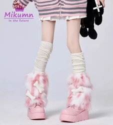 Mikumn Harajuku Punk Zwart Wit Pluche Been Harige Been Warmer Sok Y 2K Gothic Kawaii Namaakbont Warme Benen Hoes Chique Streetwear