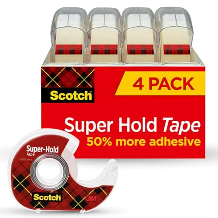 

Super Hold Transparent Tape with Clear Glossy Finish for Home Office and School Use 4 Rolls with Builtin Dispenser 3 4 in. x 65
