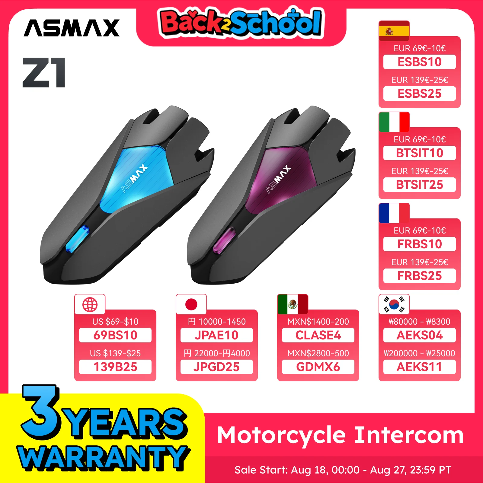 【TK】美品✨　ASMAX Z1 バイク用インカム Amazon.co.jp: ASMAX バイク インカム 最大10人同時通話 Z1