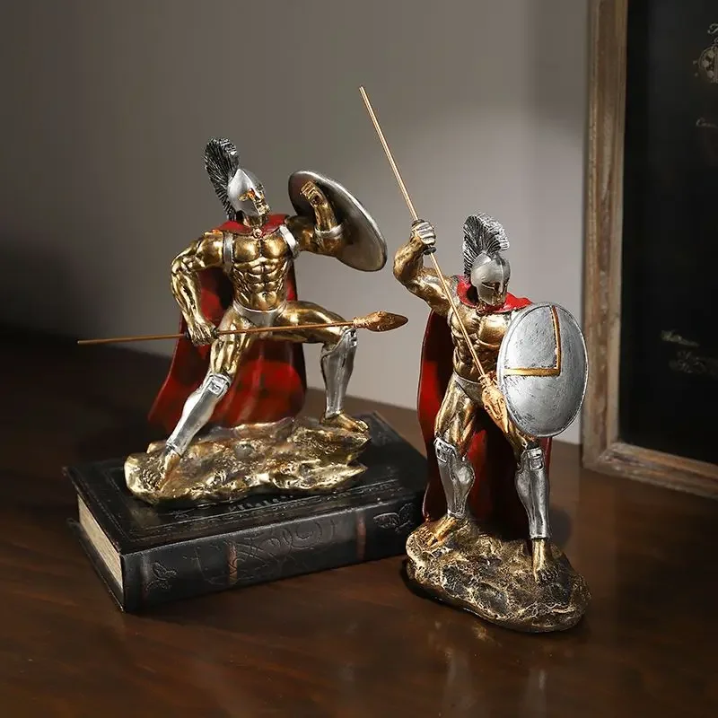 European Upscale Spartan Character Resin soldier Decoration Items Home Room Statue Ornaments Office Desk Sculpture Accessories
