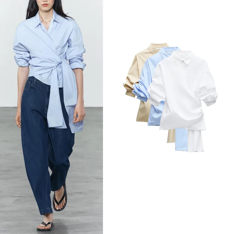 Summer New Women's irt Pleated Bubble Sve Chiffon  Knot Decorated White Regular Length Polyester Fiber 00%