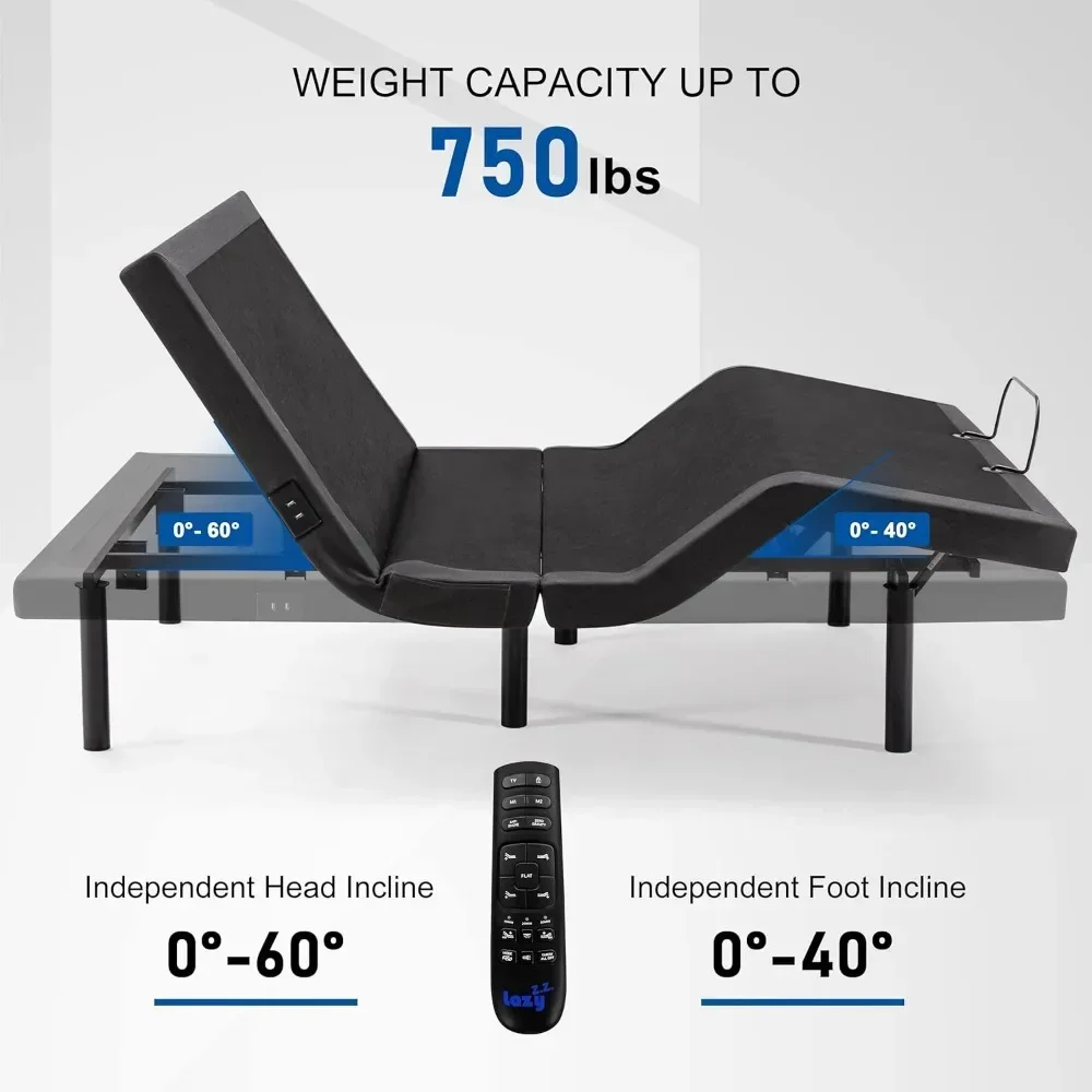 

Adjustable Bed Base Frame with 17 Control Functions, Bluetooth App, Dual Massage, USB Ports, Head/Foot Incline,Queen Bed Frames