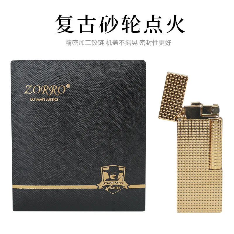 ZORRO Narrow Version Vintage Grinding Wheel Ignition Brass Paris Nail Kerosene Lighter Cigarette Accessories Men\'s Gift