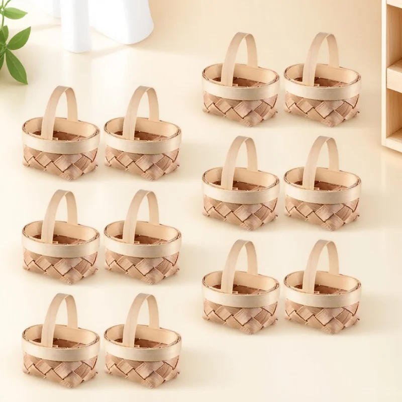 

12pcs Miniature Woven Basket Wooden Tiny Baskets For Play Home Decor Party Favor Micro Landscape Photography Decoration