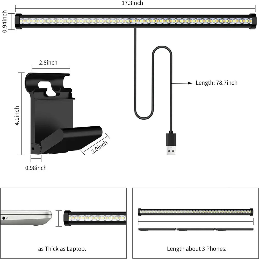 Barra de Luz Led para Monitor de Ordenador Regulación Continua Eye-Care Gamer Pantalla de Monitor de Ordenador Portátil Luz Colgante LED RGB