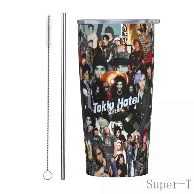 Tokio Hotel Collage Insulated Tumbler with Straws and Lid German Rock Stainless Steel Travel Thermal Cup 20 Oz Office Home Mugs