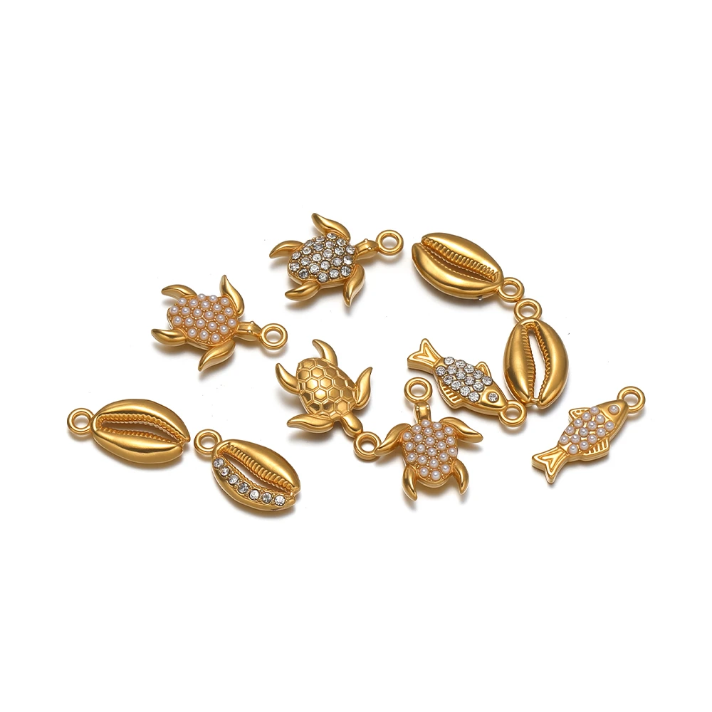 5Pcs Stainless Steel Fish Zircon Charms Ocean Animal Pendant for Handmade DIY Jewelry Necklace Making Bracelet Findings Supplies