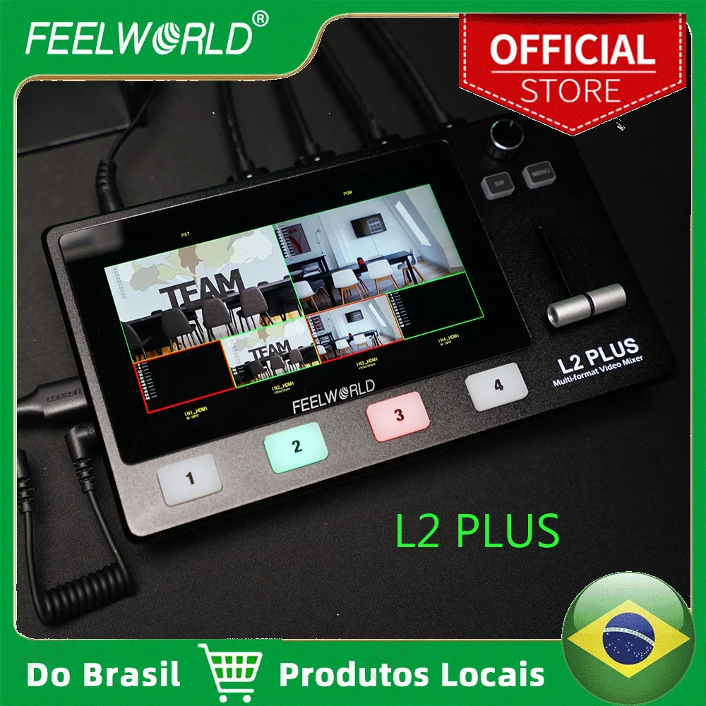 Feelworld l2 plus 5.5 "lcd multi-câmera misturador de vídeo switcher chave chroma embutida e sobreposição de logotipo controle ptz chave chroma