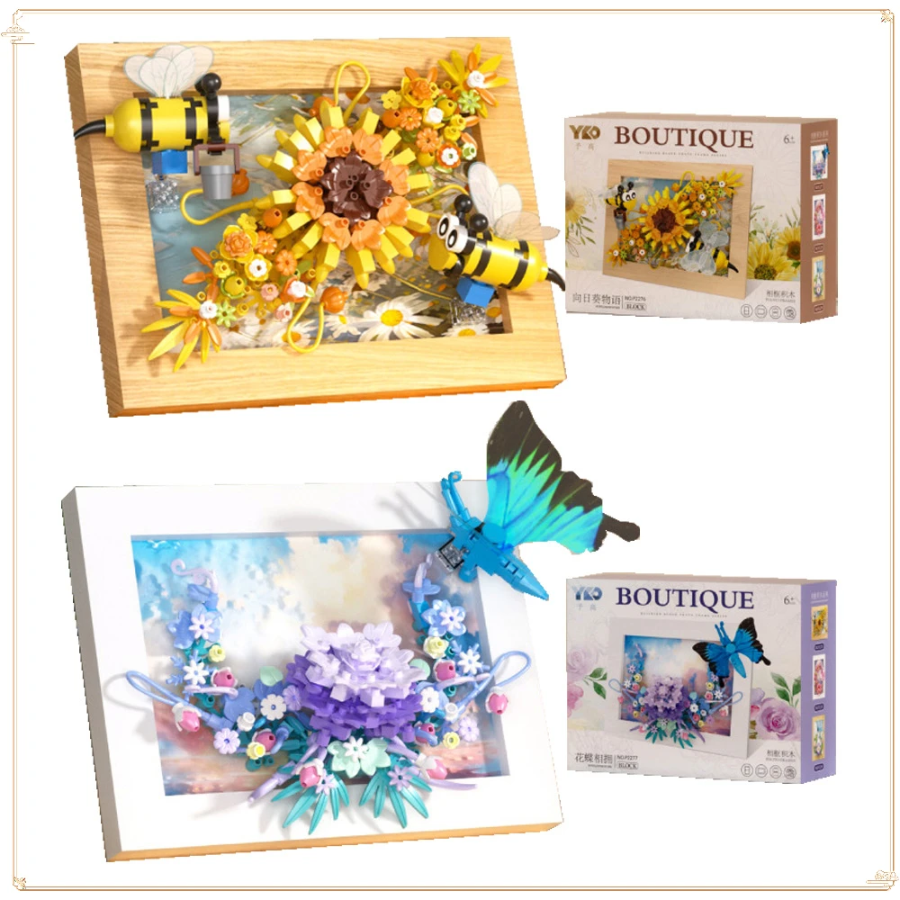 

Building Blocks Simulated Insect Flowers Picture Frame Decoration Honeybee Blue Butterfly Dragonfly Puzzle Assembly Toy Gift